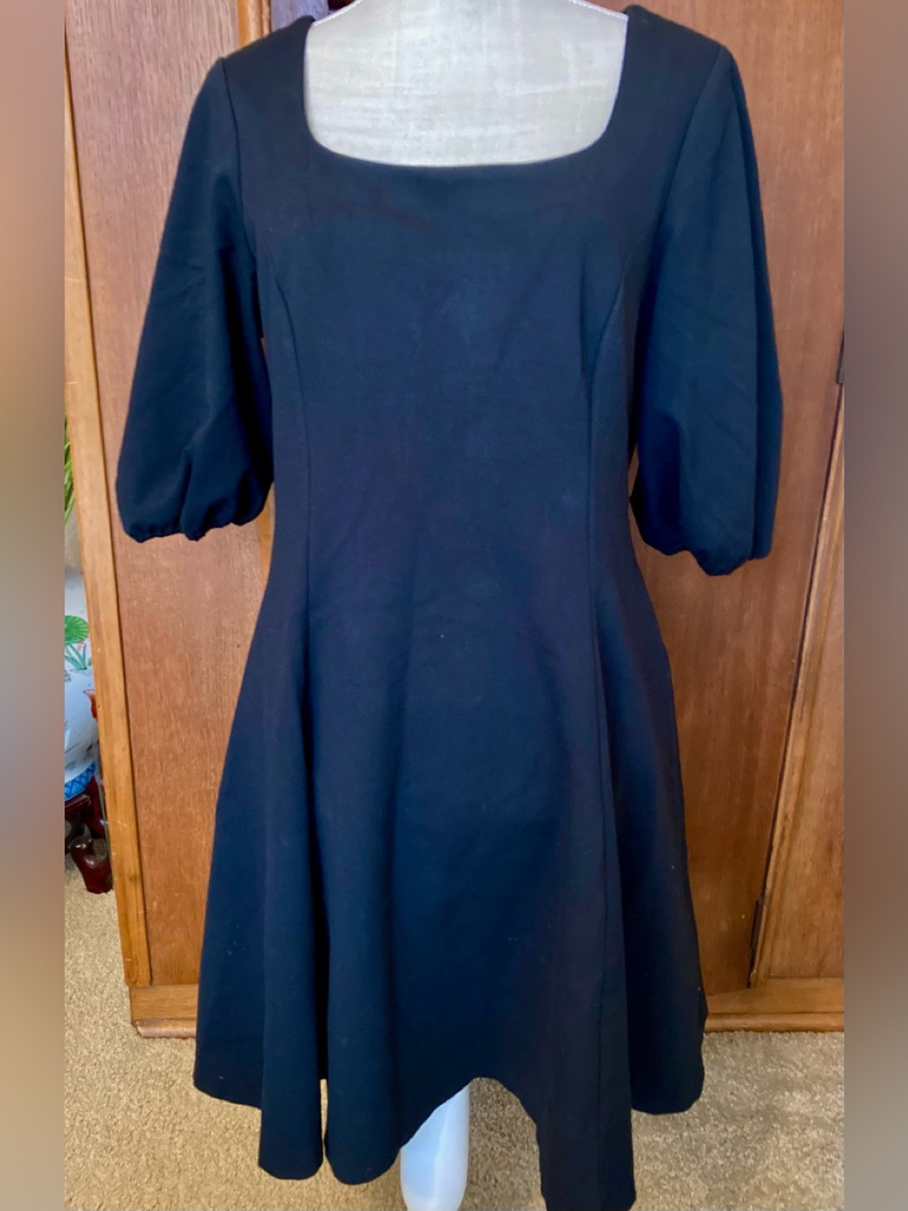 Kate Spade Ponte Puff-Sleeve Black Dress, 
Black, sz L